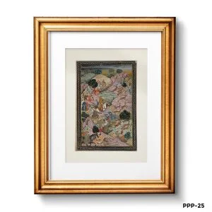 Miniature Painting Of Babur On A Royal Hunt