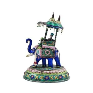 A figurine of mughal silver enamel elephant