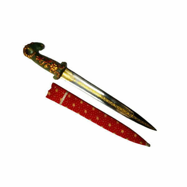 Jade Dagger Carved and Gold Painted with Capricorn Head